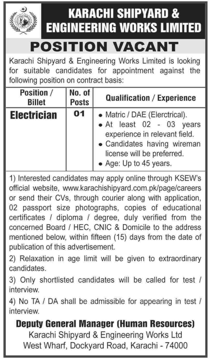 Jobs in Karachi Shipyard & Engineering Works Limited